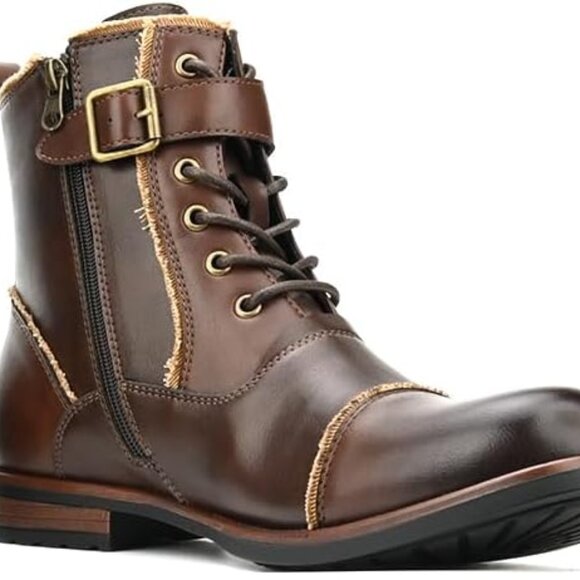 Mens Boots Motorcycle Casual Boots Lace-up Ankle Dress Boots-Brown main image 4